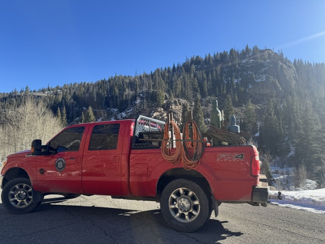 Side view of mobile welding truck and setup